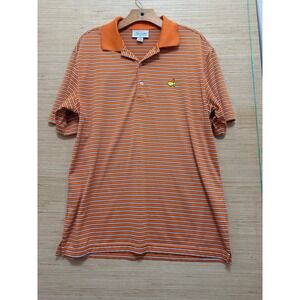 Masters Performance Orange White Blue Stripe Golf Polo Shirt Mens Medium